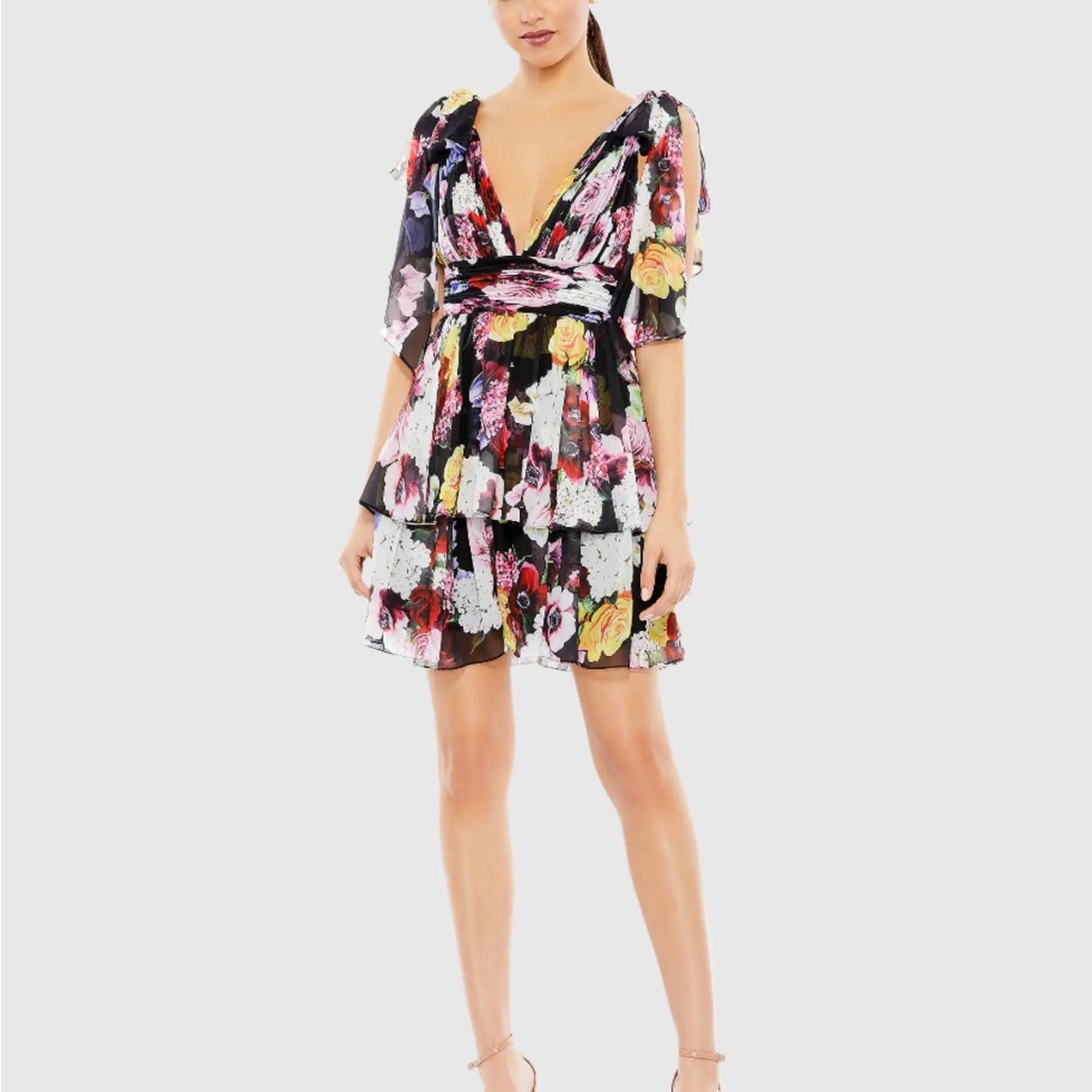 Imac Duggal Multicolor Floral Print Ruffled Sleeveless Soft Tie Dress New Size 8